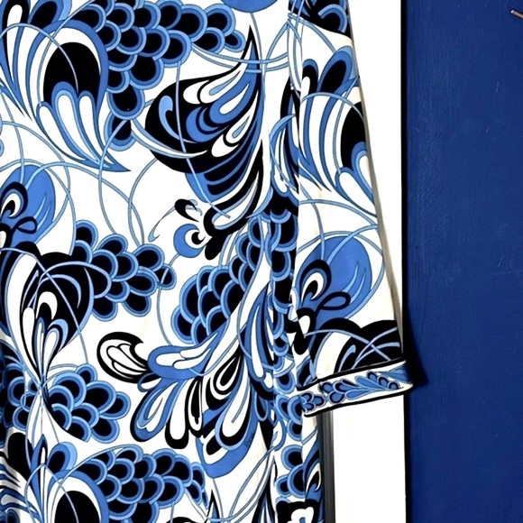 Women’s Averardo-Bessi Italian Made Floral Blue Black & White Mid Length Dress - Picture 4 of 9